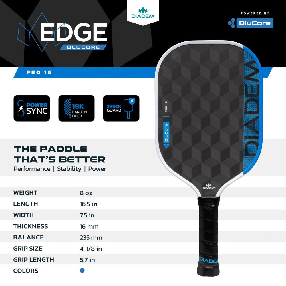 Diadem Edge BluCore Pro 16mm Pickleball Paddle | Pickleball Sports