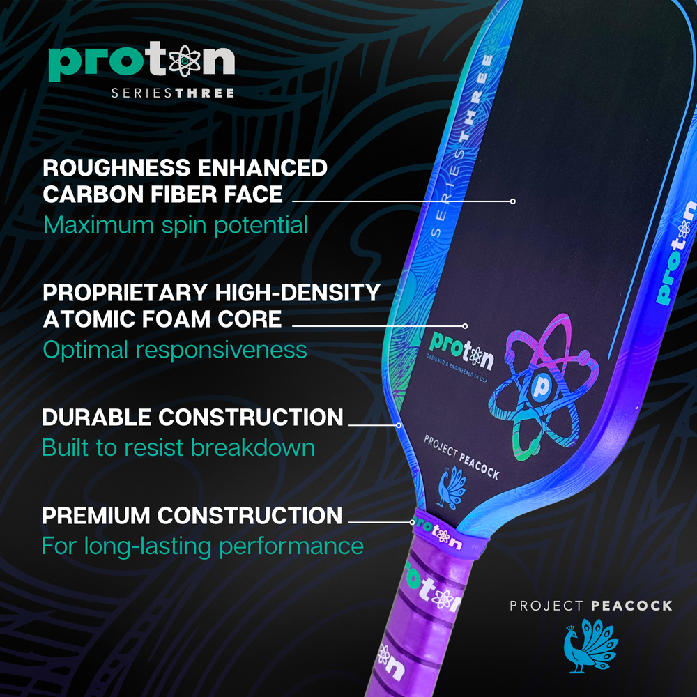 Proton Series Three Project Peacock 13mm Elongated Pickleball Paddle | Pickleball Sports