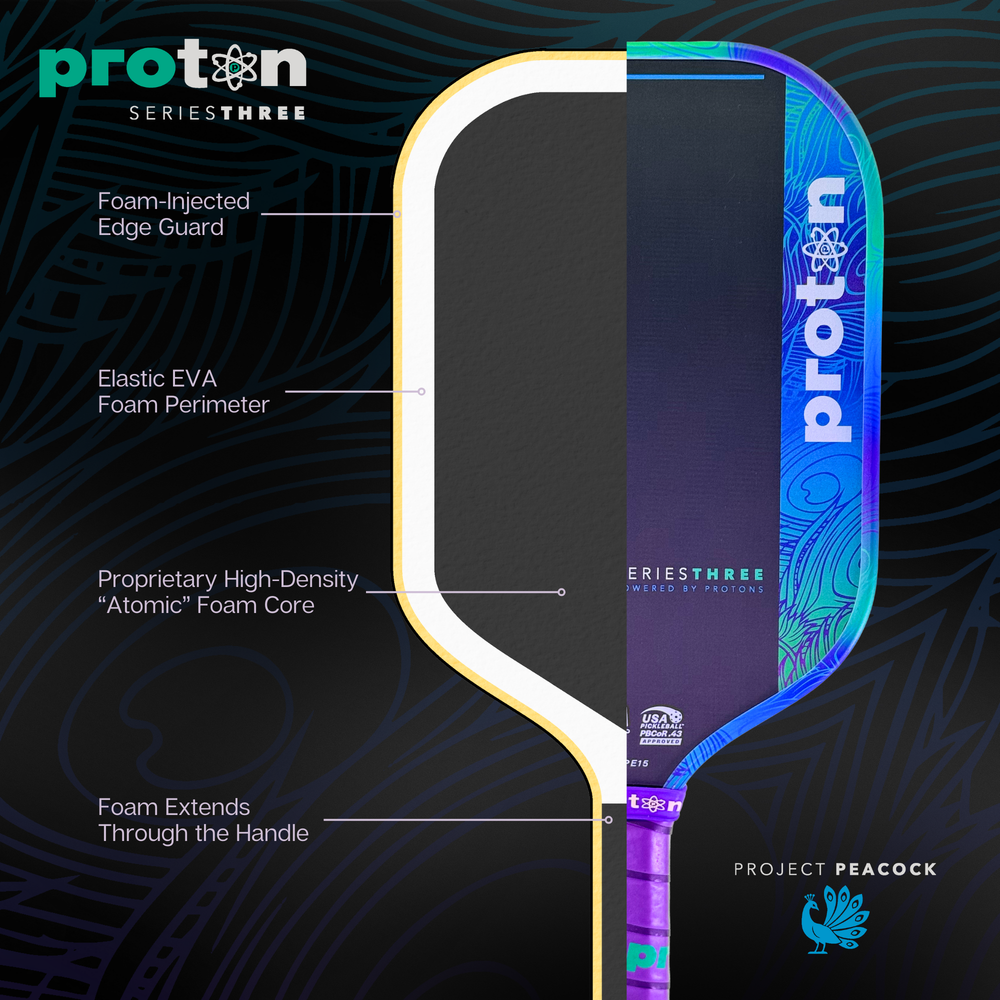 Proton Series Three Project Peacock 15mm Elongated Pickleball Paddle | Pickleball Sports