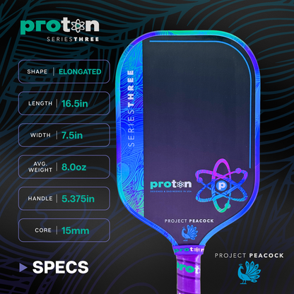 Proton Series Three Project Peacock 15mm Elongated Pickleball Paddle | Pickleball Sports