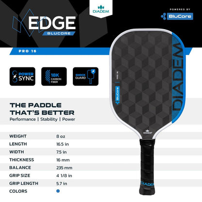 Diadem Edge BluCore Pro 16mm Pickleball Paddle | Pickleball Sports