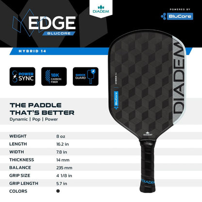 Diadem Edge BluCore Hybrid 14mm Pickleball Paddle | Pickleball Sports